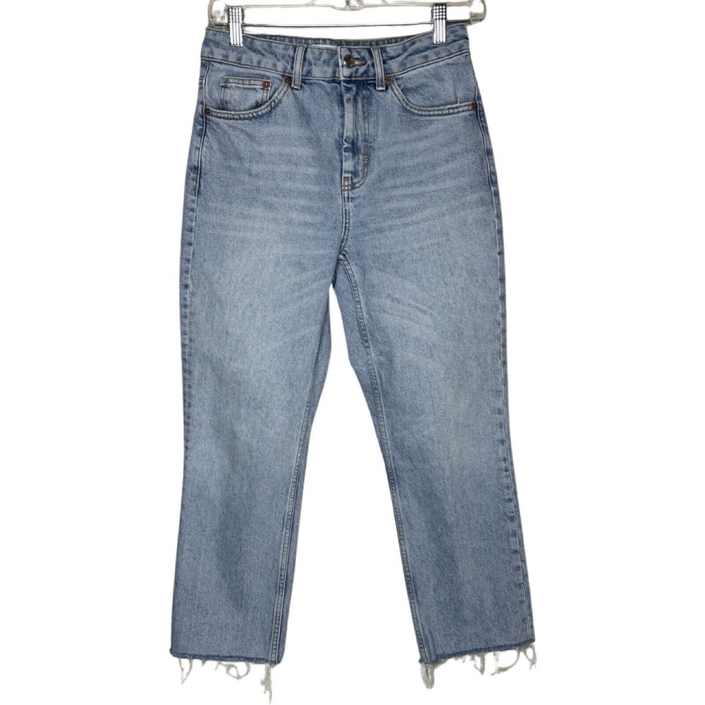 TopShop Jeans Women 4‎ 28" Blue Straight Light Wash High Rise Fading Whiskering